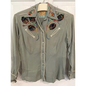 Vintage Miller Western Wear Embroidered Gabardine Shirt Pearl Snap Buttons
